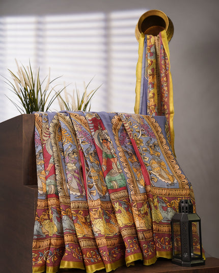 Muslin Silk Kalamkari Print - Sky Blue