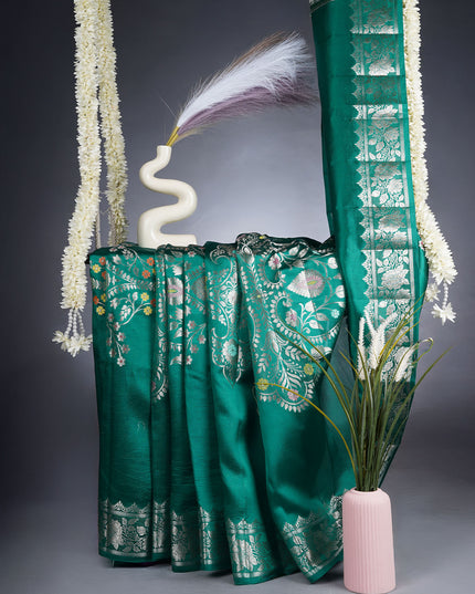 Raw Mango Saree With Meenakari Weaving - Green