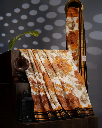 Managalagiri Silk Saree with Floral Print and Silk Saree- Yellow