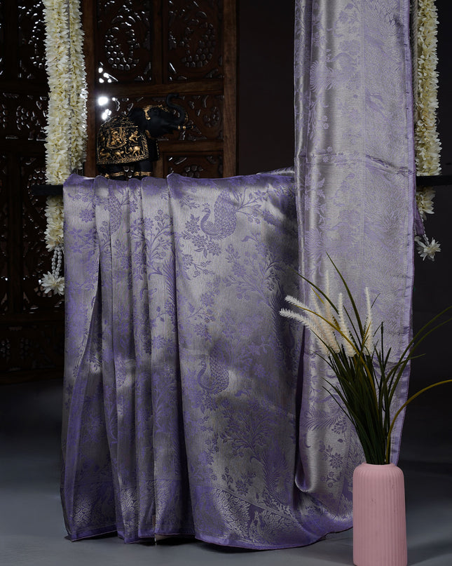 Banarasi Saree with tissue silk Zari woven work - Lavender