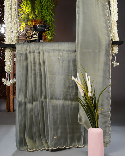 Tissue Crepe saree  with Kardana work and scallop Border- Grey