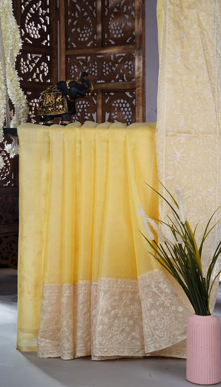 Kota silk saree with thread  work border - L Yellow