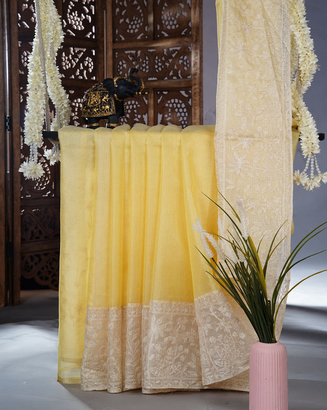 Kota silk saree with thread  work border - L Yellow
