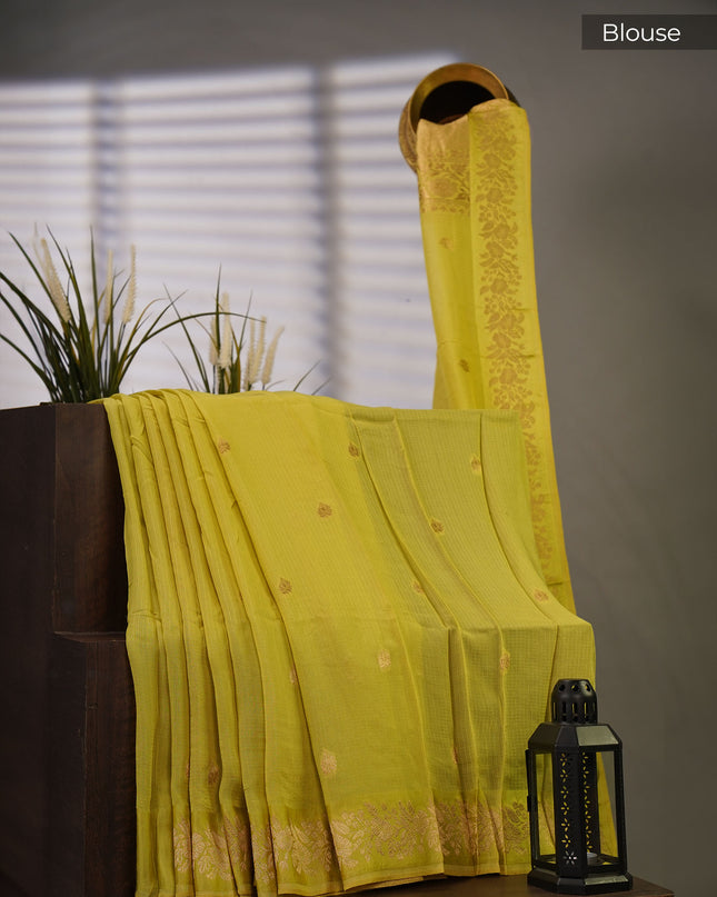 Silk Kota Allover Golden Zari Buttis - Yellow