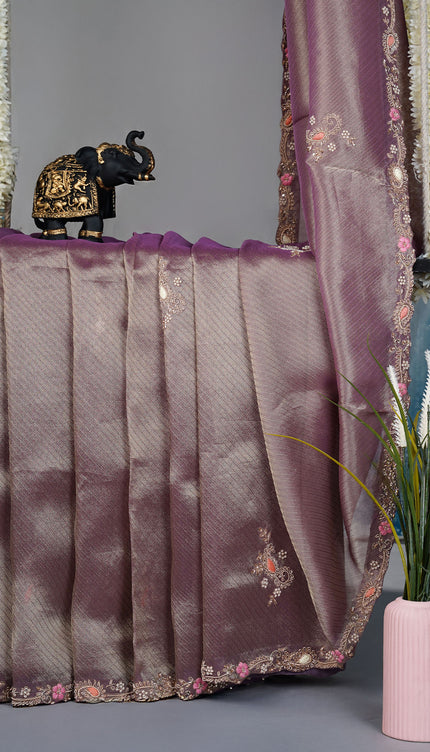 Soft tissue saree with Embroidery work butties and border - Lavender