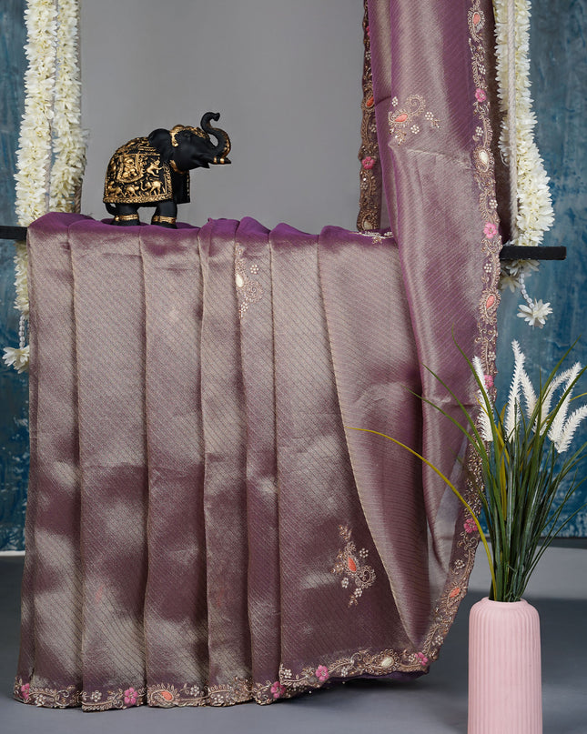 Soft tissue saree with Embroidery work butties and border - Lavender