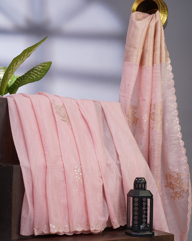 Jute Lenen with Scallop and Gota Patti Border