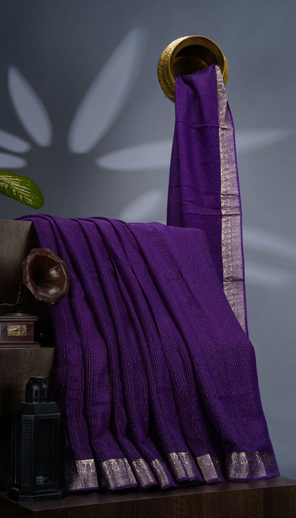Korean Crepe Saree with Golden Zari Border- Violet