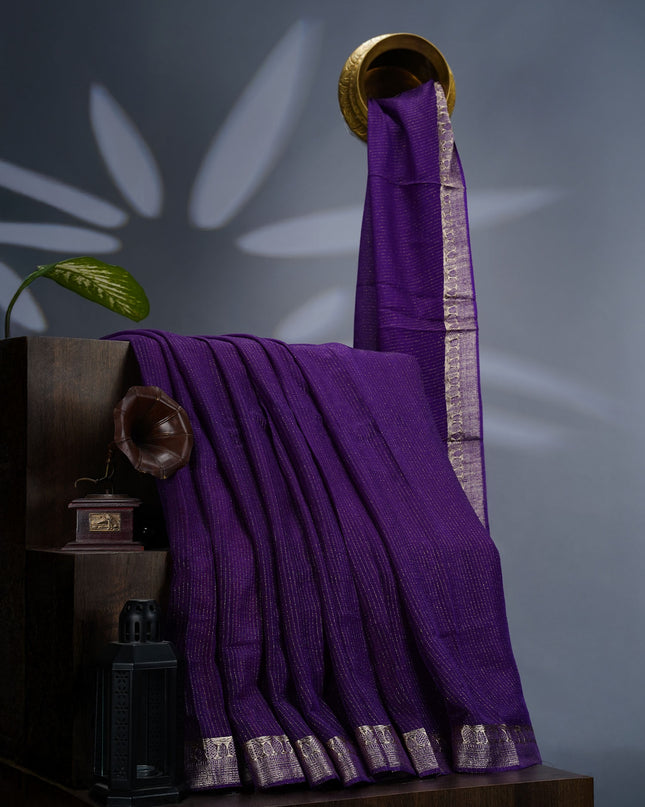Korean Crepe Saree with Golden Zari Border- Violet