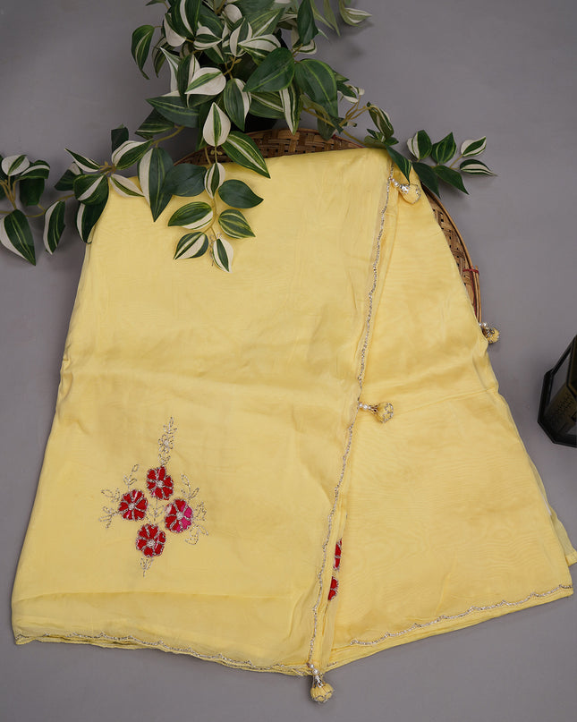 Russian Silk Saree Applique Work Butties Scallop Border