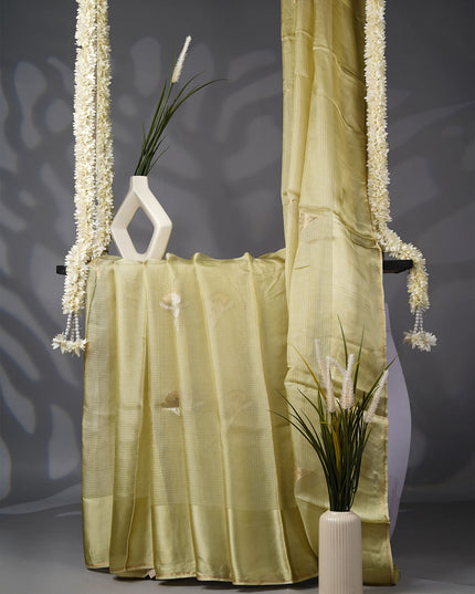 Kota Silk Saree with Golden Butties and Satin Border- Pista Green