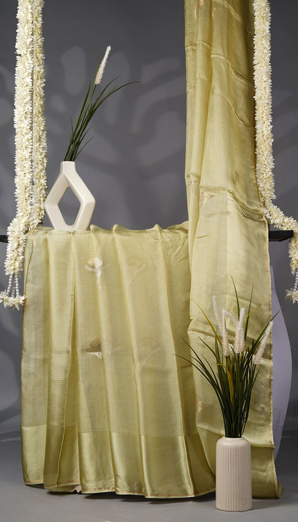 Kota Silk Saree with Golden Butties and Satin Border- Pista Green