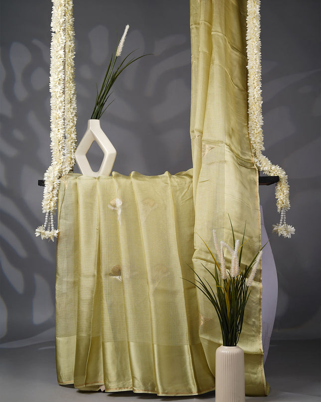 Kota Silk Saree with Golden Butties and Satin Border- Pista Green