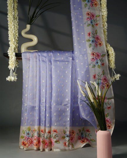 Kota Silk Saree with Thread Work Butties and Floral Border- Lavender