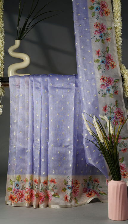 Kota Silk Saree with Thread Work Butties and Floral Border- Lavender