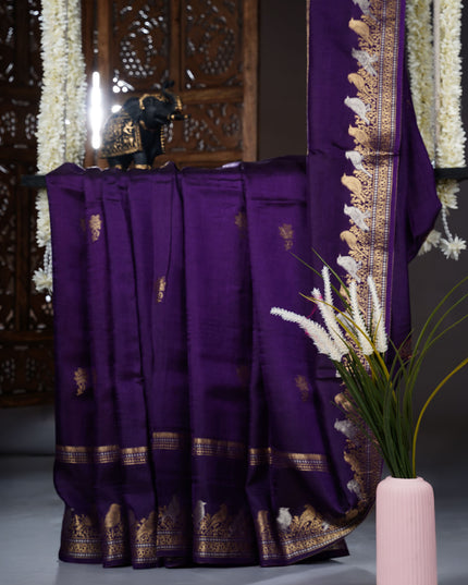 Banaras Silk Saree Gold and Silver Zari Butties and Gap Border - volite
