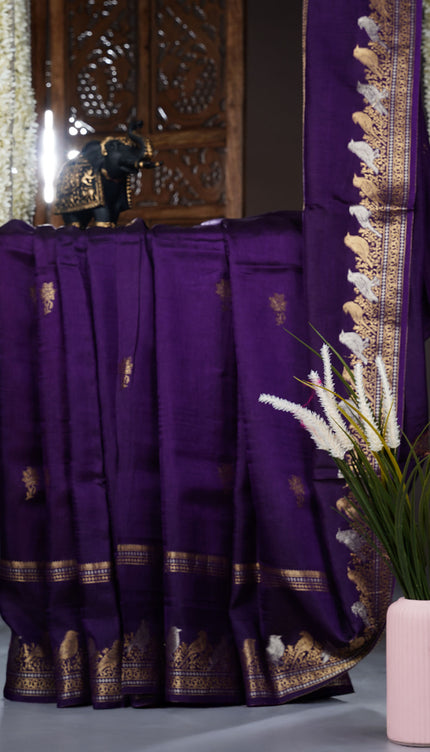 Banaras Silk Saree Gold and Silver Zari Butties and Gap Border - volite