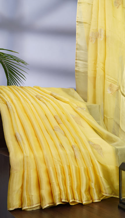 Silk Kota Allover Golden and Silver Zari Butties with Satin Border