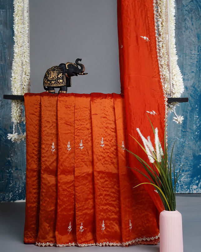 Italian Crepe with Kardana Seqence and Butties, Scallop Border and Kardana Pull Work - Rust