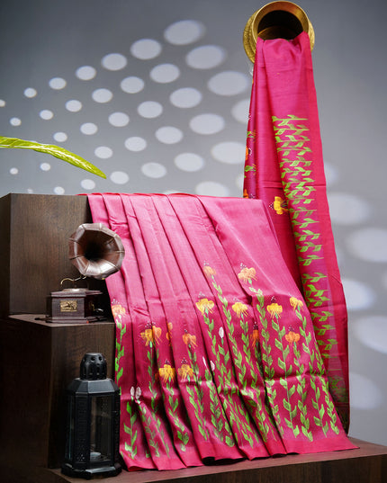 Mangalagiri Silk Saree With Hand Painting - Rani  Pink