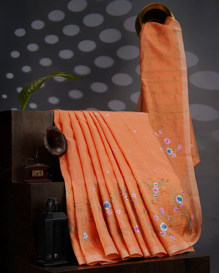 Managalagiri Silk Saree with Thread Embroidery Work with Border- Rust