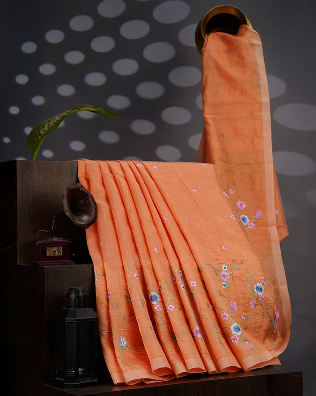 Managalagiri Silk Saree with Thread Embroidery Work with Border- Rust