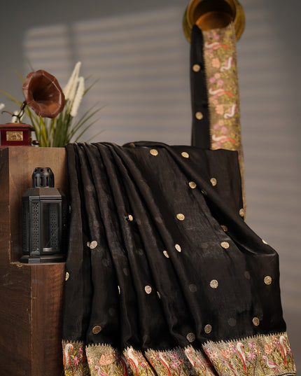 Soft Velvet Saree With Thread Embroidery Border - Black