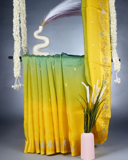 Kota Silk Saree with Golden Butties & Satin Border - Yellow