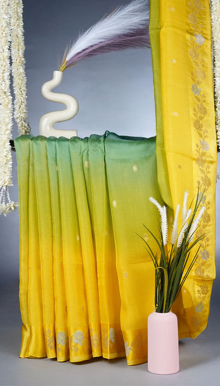 Kota Silk Saree with Golden Butties & Satin Border - Yellow