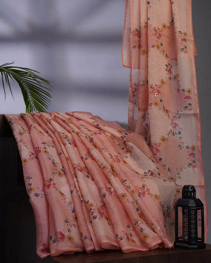 Kota Silk Saree with Floral Print and Knot Work