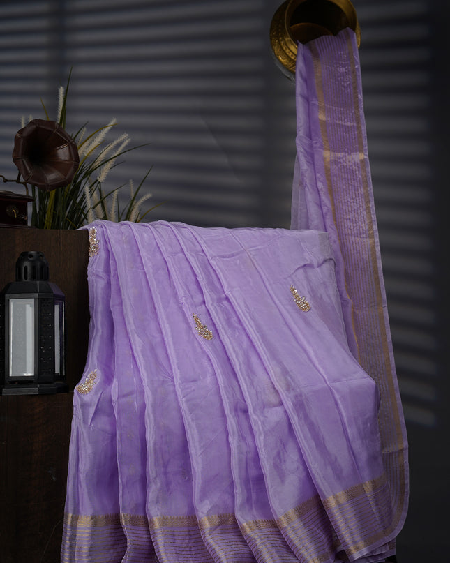 Russian Crepe With Kardhana Sequence Butties And Banaras Border - Lavender