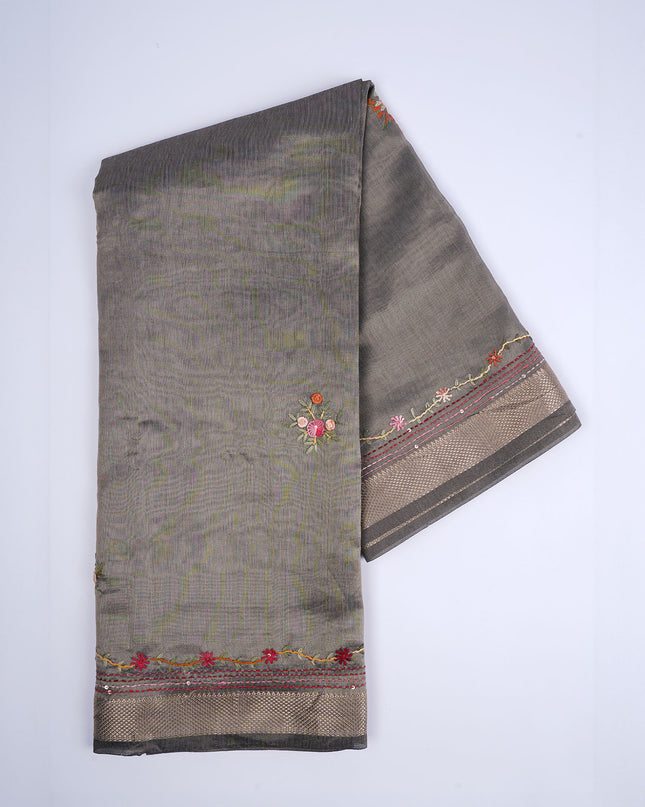 Tissue Chanderi Silk,Kanta work with Zari Border