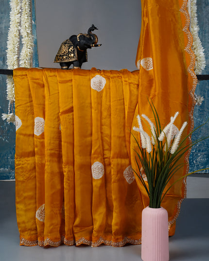 Russian Silk Zardozi Work with Scallop Border - Mustered