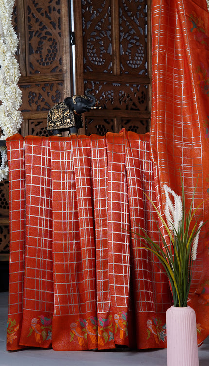 Banaras Saree with Meena kari weaving Border - Orange