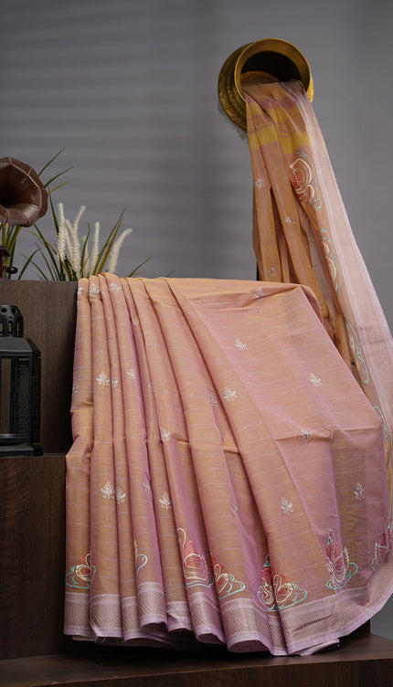 Handloom Cotton thread Embroidery Buttis Border - Onion Pink