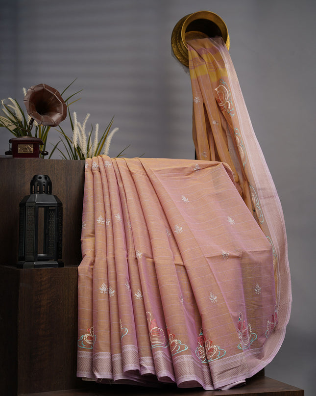 Handloom Cotton thread Embroidery Buttis Border - Onion Pink