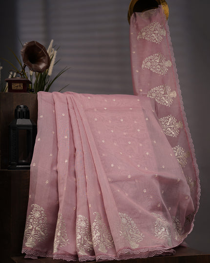 Tissue Linen Lace Border Embroidery Buttis - Light Pink