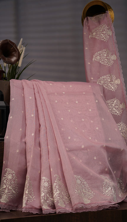 Tissue Linen Lace Border Embroidery Buttis - Light Pink