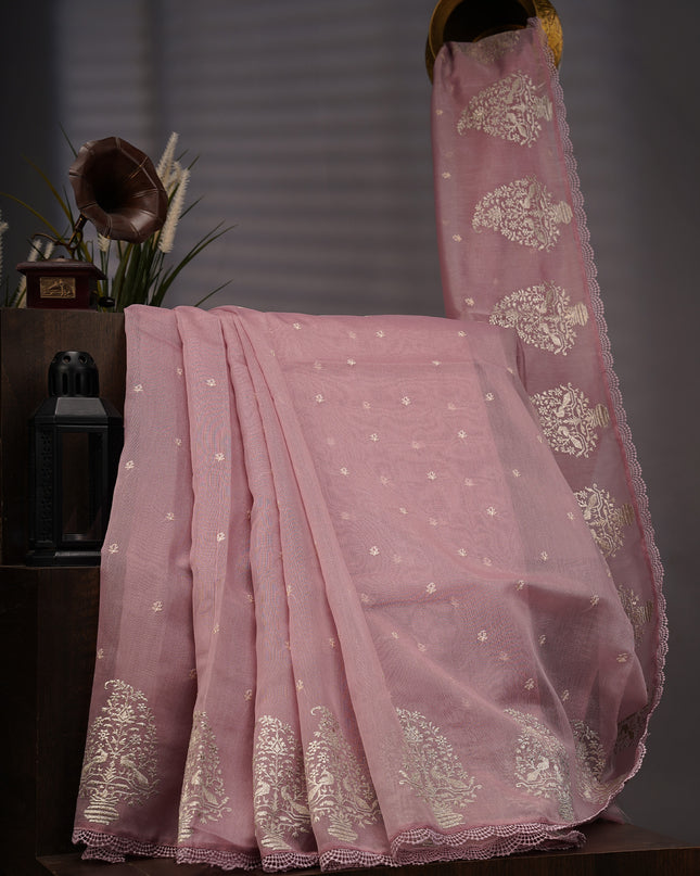 Tissue Linen Lace Border Embroidery Buttis - Light Pink
