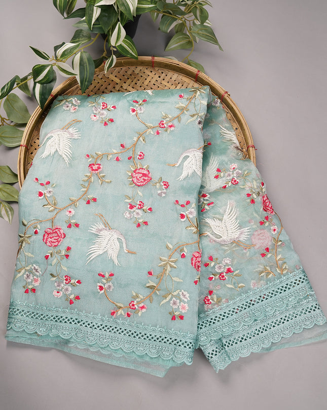 Soft Tissue Organza Silk with All Over Embroidery with Cut Work Border