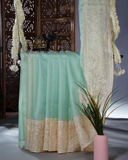 Kota silk saree with thread  work border - Sea Green