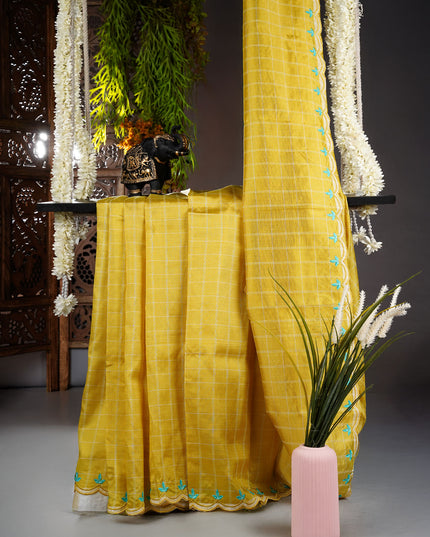 Mangalagiri Silk Saree with Thread Work and Scallop Border- Mehindhi