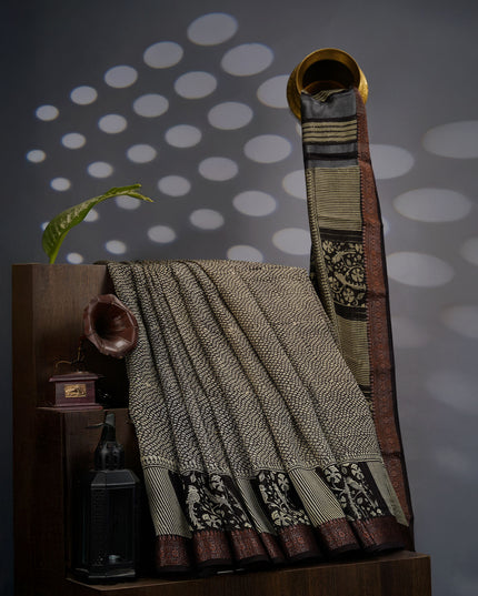 Muslin Silk Saree with Antique Zari Border- Black