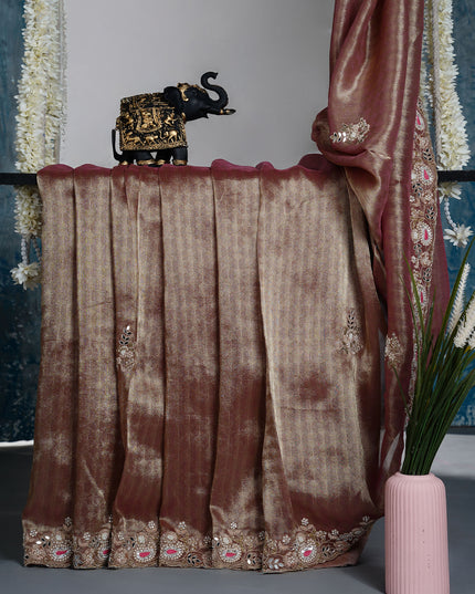 Soft tissue saree with Embroidery work butties and border - Bronze