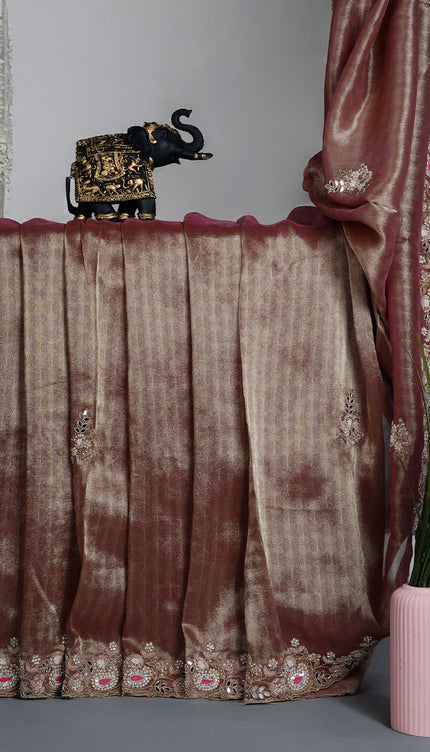 Soft tissue saree with Embroidery work butties and border - Bronze