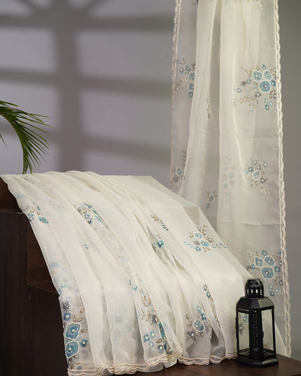 Organza Silk with Pearl Work and Scallop Border