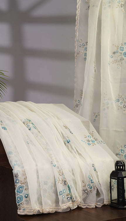 Organza Silk with Pearl Work and Scallop Border