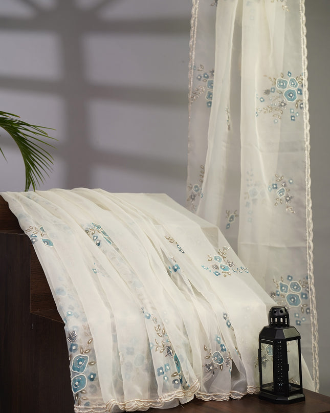 Organza Silk with Pearl Work and Scallop Border