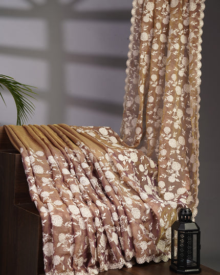 Tissue Georgette all Over Chicken Kari Work with Scallop Border