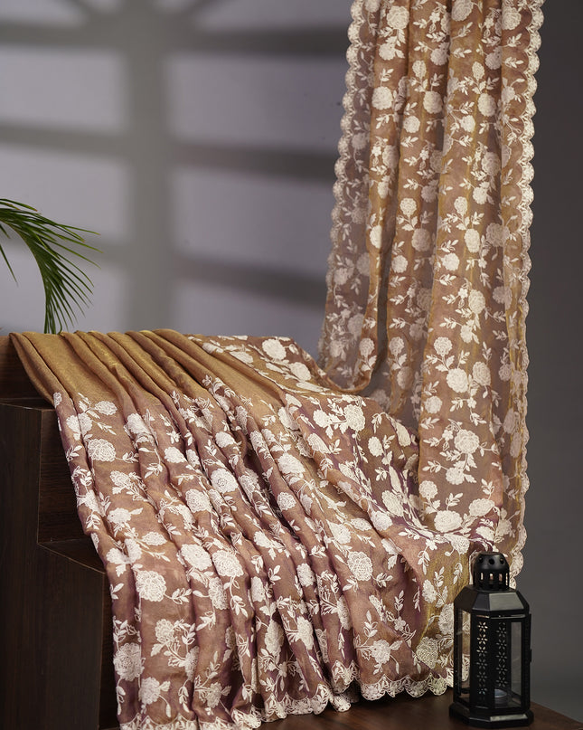 Tissue Georgette all Over Chicken Kari Work with Scallop Border